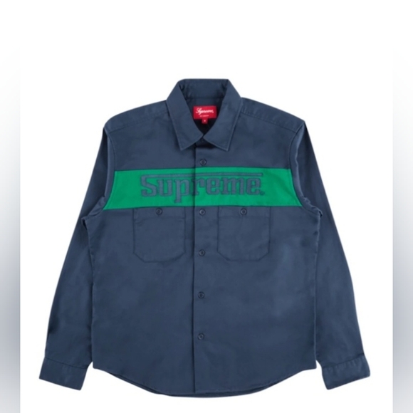 Supreme Racing Logo Work Shirt. Color Navy. Size Large. - Picture 5 of 5
